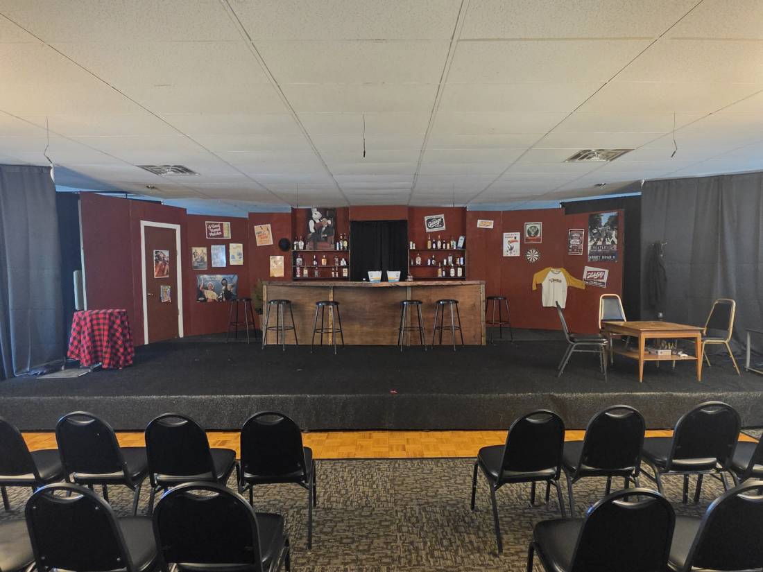 The Hall's stage dressed as a theater set for a Charlie's Place production